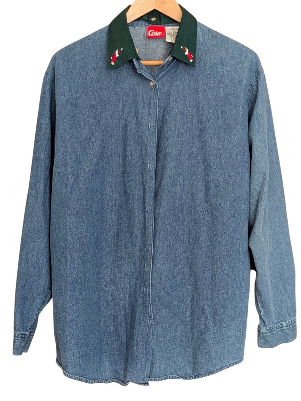 Coca-Cola Denim Button-Up Shirt with Changable Collar XL Christmas Holiday